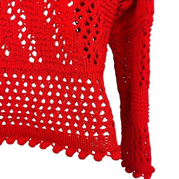 Zara Womens Loose Open Crochet Knit Red Pullover 3/4 Sleeve Sweater sz Small - Picture 11 of 16